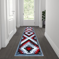 Flash Furniture OKR-RG1106-27-RD-GG Teagan Collection Southwestern 2' x 7' Red Area Rug - Olefin Rug with Jute Backing - Entryway, Living Room, Bedroom