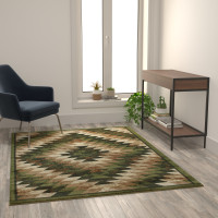 Flash Furniture OKR-RG1106-57-GN-GG Teagan Collection Southwestern 5' x 7' Green Area Rug - Olefin Rug with Jute Backing - Entryway, Living Room, Bedroom