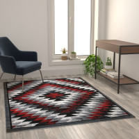 Flash Furniture OKR-RG1106-57-RD-GG Teagan Collection Southwestern 5' x 7' Red Area Rug - Olefin Rug with Jute Backing - Entryway, Living Room, Bedroom