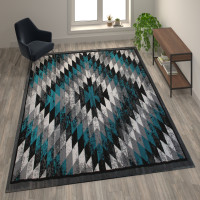 Flash Furniture OKR-RG1106-57-TQ-GG Teagan Collection Southwestern 5' x 7' Turquoise Area Rug - Olefin Rug with Jute Backing - Entryway, Living Room, Bedroom