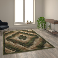 Flash Furniture OKR-RG1106-69-GN-GG Teagan Collection Southwestern 6' x 9' Green Area Rug - Olefin Rug with Jute Backing - Entryway, Living Room, Bedroom