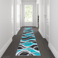 Flash Furniture OKR-RG1109-211-TQ-GG Wisp Collection 2' x 11' Turquoise Rippled Olefin Area Rug with Jute Backing for Entryway, Living Room, Bedroom