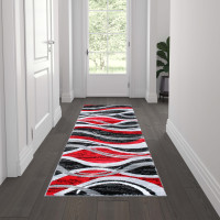 Flash Furniture OKR-RG1109-27-RD-GG Wisp Collection 2' x 7' Red Rippled Olefin Area Rug with Jute Backing for Entryway, Living Room, Bedroom