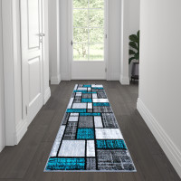 Flash Furniture OKR-RG1110-27-TQ-GG Raven Collection 2' x 7' Turquoise Color Bricked Olefin Area Rug with Jute Backing for Entryway, Living Room, Bedroom