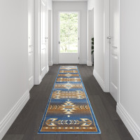 Flash Furniture OKR-RG1113-211-BL-GG Lodi Collection Southwestern 2' x 11' Blue Area Rug - Olefin Rug with Jute Backing for Hallway, Entryway, Bedroom, Living Room