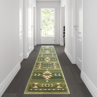 Flash Furniture OKR-RG1113-211-GN-GG Lodi Collection Southwestern 2' x 11' Green Area Rug - Olefin Rug with Jute Backing for Hallway, Entryway, Bedroom, Living Room