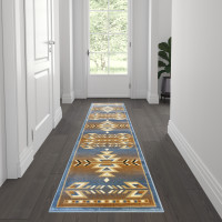 Flash Furniture OKR-RG1113-27-BL-GG Lodi Collection Southwestern 2' x 7' Blue Area Rug - Olefin Rug with Jute Backing for Hallway, Entryway, Bedroom, Living Room