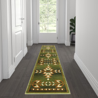Flash Furniture OKR-RG1113-27-GN-GG Lodi Collection Southwestern 2' x 7' Green Area Rug - Olefin Rug with Jute Backing for Hallway, Entryway, Bedroom, Living Room