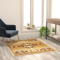 Flash Furniture OKR-RG1113-45-BG-GG Lodi Collection Southwestern 4' x 5' Brown Area Rug - Olefin Rug with Jute Backing for Hallway, Entryway, Bedroom, Living Room