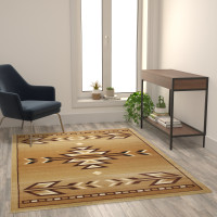Flash Furniture OKR-RG1113-57-BG-GG Lodi Collection Southwestern 5' x 7' Brown Area Rug - Olefin Rug with Jute Backing for Hallway, Entryway, Bedroom, Living Room