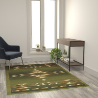 Flash Furniture OKR-RG1113-57-GN-GG Lodi Collection Southwestern 5' x 7' Green Area Rug - Olefin Rug with Jute Backing for Hallway, Entryway, Bedroom, Living Room