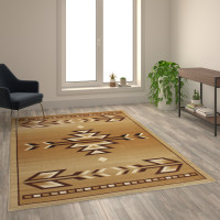 Flash Furniture OKR-RG1113-69-BG-GG Lodi Collection Southwestern 6' x 9' Brown Area Rug - Olefin Rug with Jute Backing for Hallway, Entryway, Bedroom, Living Room