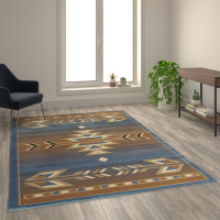 Flash Furniture OKR-RG1113-69-BL-GG Lodi Collection Southwestern 6' x 9' Blue Area Rug - Olefin Rug with Jute Backing for Hallway, Entryway, Bedroom, Living Room