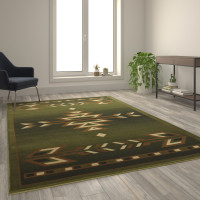 Flash Furniture OKR-RG1113-69-GN-GG Lodi Collection Southwestern 6' x 9' Green Area Rug - Olefin Rug with Jute Backing for Hallway, Entryway, Bedroom, Living Room