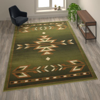 Flash Furniture OKR-RG1113-810-GN-GG Lodi Collection Southwestern 8' x 10' Green Area Rug - Olefin Rug with Jute Backing for Hallway, Entryway, Bedroom, Living Room