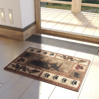 Flash Furniture OKR-RG1114-23-BN-GG Vassa Collection 2' x 3' Mother Bear & Cubs Nature Themed Olefin Area Rug with Jute Backing for Entryway, Living Room, Bedroom
