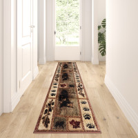 Flash Furniture OKR-RG1114-27-BN-GG Vassa Collection 2' x 7' Mother Bear & Cubs Nature Themed Olefin Area Rug with Jute Backing for Entryway, Living Room, Bedroom