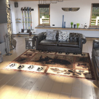 Flash Furniture OKR-RG1114-810-BN-GG Vassa Collection 8' x 10' Mother Bear & Cubs Nature Themed Olefin Area Rug with Jute Backing for Entryway, Living Room, Bedroom