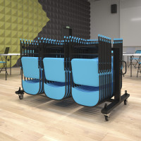 Flash Furniture QIN-FRCW45425-GG Hawkins Heavy Duty Folding Table and Chairs Mobile Cart-Locking Wheels, 42 Folding Chairs and 12 Tables Capacity, Black