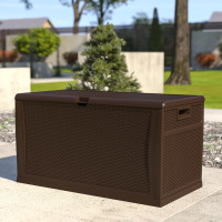 Flash Furniture QT-KTL-4023BRN-GG 120 Gallon Plastic Deck Box - Outdoor Waterproof Storage Box for Patio Cushions, Garden Tools and Pool Toys, Brown