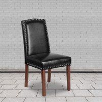 Flash Furniture QY-A13-9349-BK-GG HERCULES Hampton Hill Series Black Leather Parsons Chair with Silver Accent Nail Trim 
