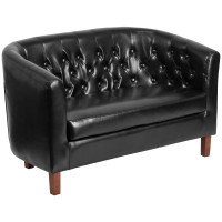 Flash Furniture QY-B16-2-HY-9030-8-BK-GG HERCULES Colindale Series Black Leather Tufted Loveseat 