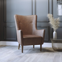 Flash Furniture QY-B235-DBR-GG Connor Traditional Wingback Accent Chair, Commercial Grade Faux Leather Upholstery and Wooden Frame and Legs, Dark Brown