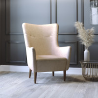 Flash Furniture QY-B235-LTBR-GG Connor Traditional Wingback Accent Chair, Commercial Grade Faux Leather Upholstery and Wooden Frame and Legs, Light Brown
