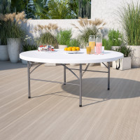 Flash Furniture RB-183RFH-GG 71" Round Bi-Fold Granite Plastic Folding Table in White