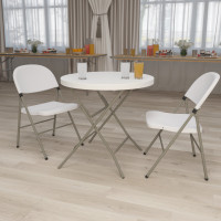 Flash Furniture 32'' Round Granite White Plastic Folding Table RB-32R-GW-GG
