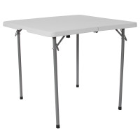 Flash Furniture RB-3434FH-GG 34'' Square Bi-Fold Granite White Plastic Folding Table with Carrying Handle 