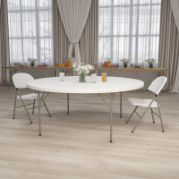 Flash Furniture 72'' Round Granite White Plastic Folding Table RB-72R-GG