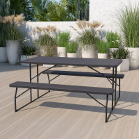 Flash Furniture RB-EBB-1470FD-GG Insta-Fold Charcoal Wood Grain Folding Picnic Table and Benches 