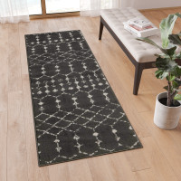 Flash Furniture RC-CR19-1330-26-GR-GG Geometric Bohemian Low Pile Rug - 2' x 6' - Dark Gray/Ivory Polyester