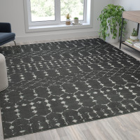 Flash Furniture RC-CR19-1330-810-GR-GG Geometric Bohemian Low Pile Rug - 8' x 10' - Dark Gray/Ivory Polyester