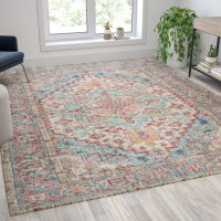 Flash Furniture RC-EG-202101-01-810-BL-GG Distressed Vintage Medallion Area Rug - 8' x 10' - Blue Multi Polyester