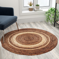 Flash Furniture RC-JR-2045-12-48-GG Natural Fiber Jute Area Rug 4 Foot Round - Braided Indoor Jute Rug - Natural Area Rugs