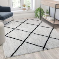 Flash Furniture RC-KJ-181070-01-57-GG Shag Style Diamond Trellis Area Rug - 5' x 7' - Ivory