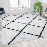 Flash Furniture RC-KJ-181070-01-810-GG Shag Style Diamond Trellis Area Rug - 8' x 10' - Ivory
