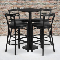 Flash Furniture 24'' Round Black Laminate Table Set with 4 Ladder Back Bar Stools - Black Vinyl Seat RSRB1033-GG