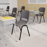 Flash Furniture RUT-16-PDR-GY-GG HERCULES Series 661 lb. Capacity Gray Ergonomic Shell Stack Chair with Black Frame and 16'' Seat Height
