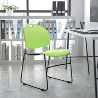 Flash Furniture RUT-188-GN-GG HERCULES Series 880 lb. Capacity Green Ultra-Compact Stack Chair with Black Powder Coated Frame