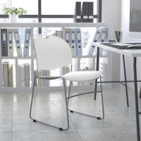 Flash Furniture RUT-188-WH-GG HERCULES Series 880 lb. Capacity White Ultra-Compact Stack Chair with Silver Powder Coated Frame