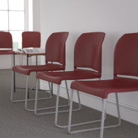 Flash Furniture RUT-238A-BY-GG HERCULES Series 880 lb. Capacity Burgundy Full Back Contoured Stack Chair with Gray Powder Coated Sled Base