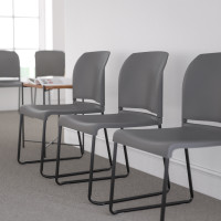 Flash Furniture RUT-238A-GY-GG HERCULES Series 880 lb. Capacity Gray Full Back Contoured Stack Chair with Black Powder Coated Sled Base