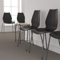 Flash Furniture HERCULES Series 770 lb. Capacity Black Stack Chair with Lumbar Support and Silver Frame RUT-288-BK-GG