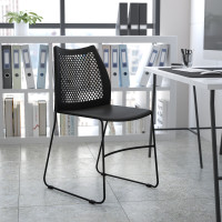 Flash Furniture RUT-498A-BLACK-GG HERCULES Series 661 lb. Capacity Black Sled Base Stack Chair with Air-Vent Back