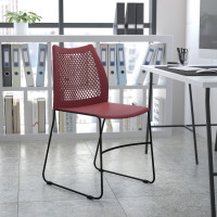 Flash Furniture RUT-498A-BY-GG HERCULES Series 661 lb. Capacity Burgundy Stack Chair with Air-Vent Back and Black Powder Coated Sled Base
