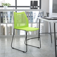 Flash Furniture RUT-498A-GN-GG HERCULES Series 661 lb. Capacity Green Stack Chair with Air-Vent Back and Gray Powder Coated Sled Base