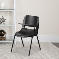 Flash Furniture Black Ergonomic Shell Chair with Left Handed Tablet Arm RUT-EO1-BK-LTAB-GG